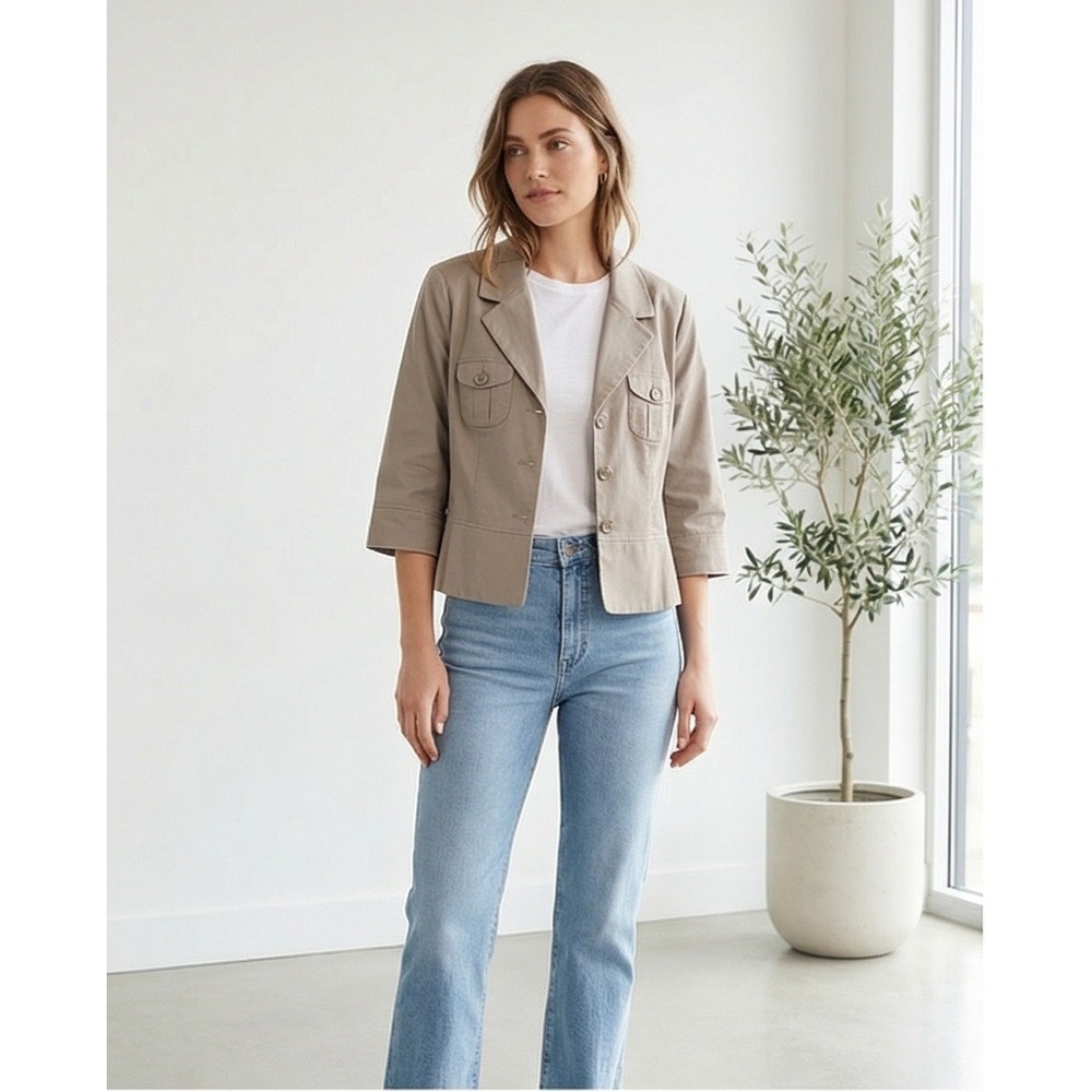 Merona Womens XXL Khaki Tan Cotton Stretch Safari Utility Blazer Jacket